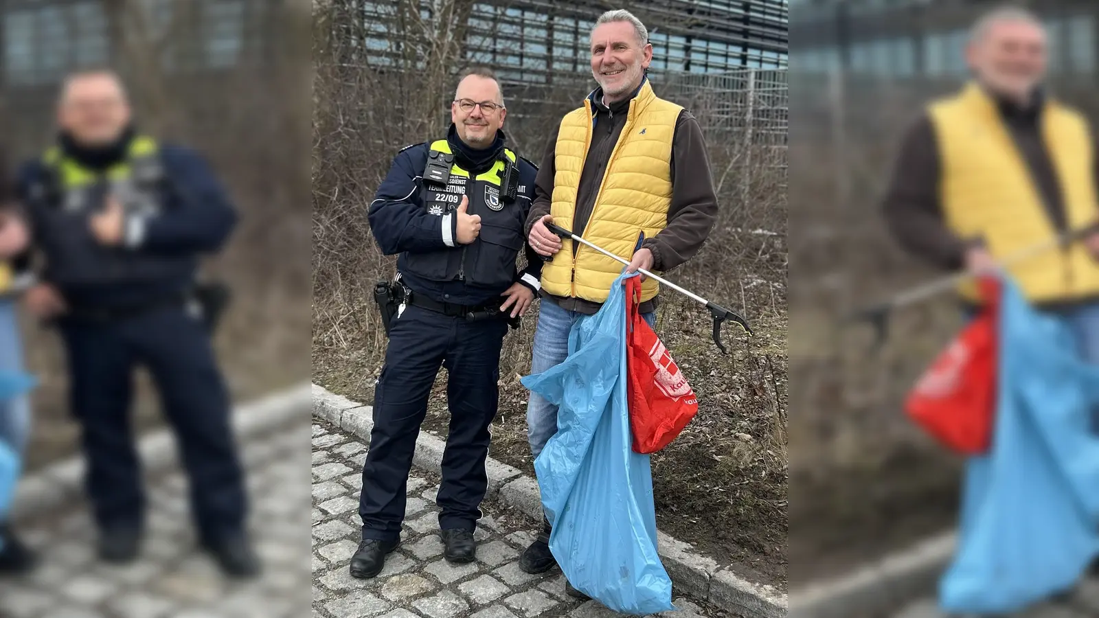 Frank Frettlöh (l.) zollt Ralf Putzki seinen größten Respekt beim Kampf gegen den Müll. (Foto: Stadt Erding)