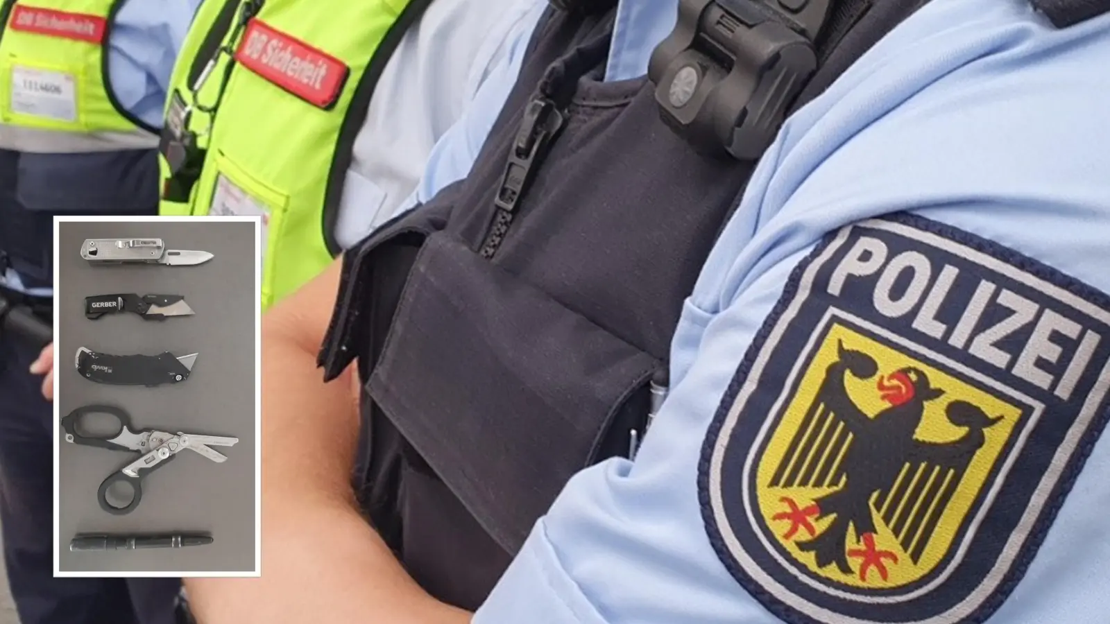 Der voübergehend festgenommene Deutsche führte mehrere Messer und Stichwaffen mit sich, die allesamt sichergestellt wurden. (Foto: Bundespolizei)