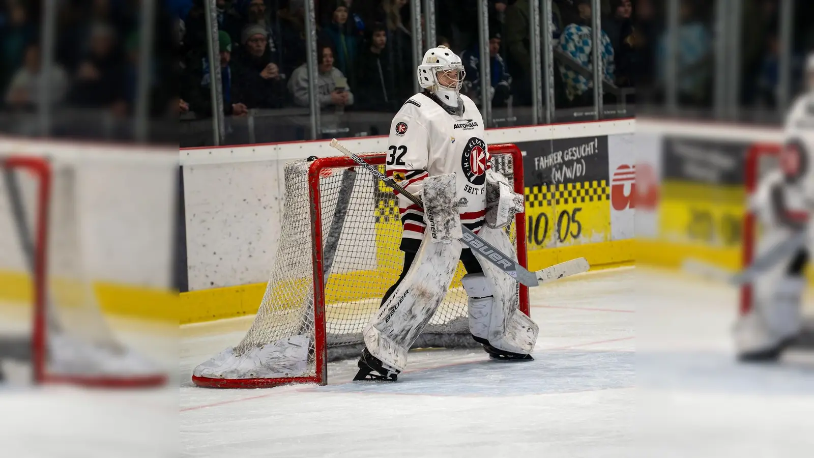 Backup-Torhüter Patrick Mayer vom EHC Klostersee bei einem Einsatz in der laufenden Playoff-Serie. (Foto: smg)