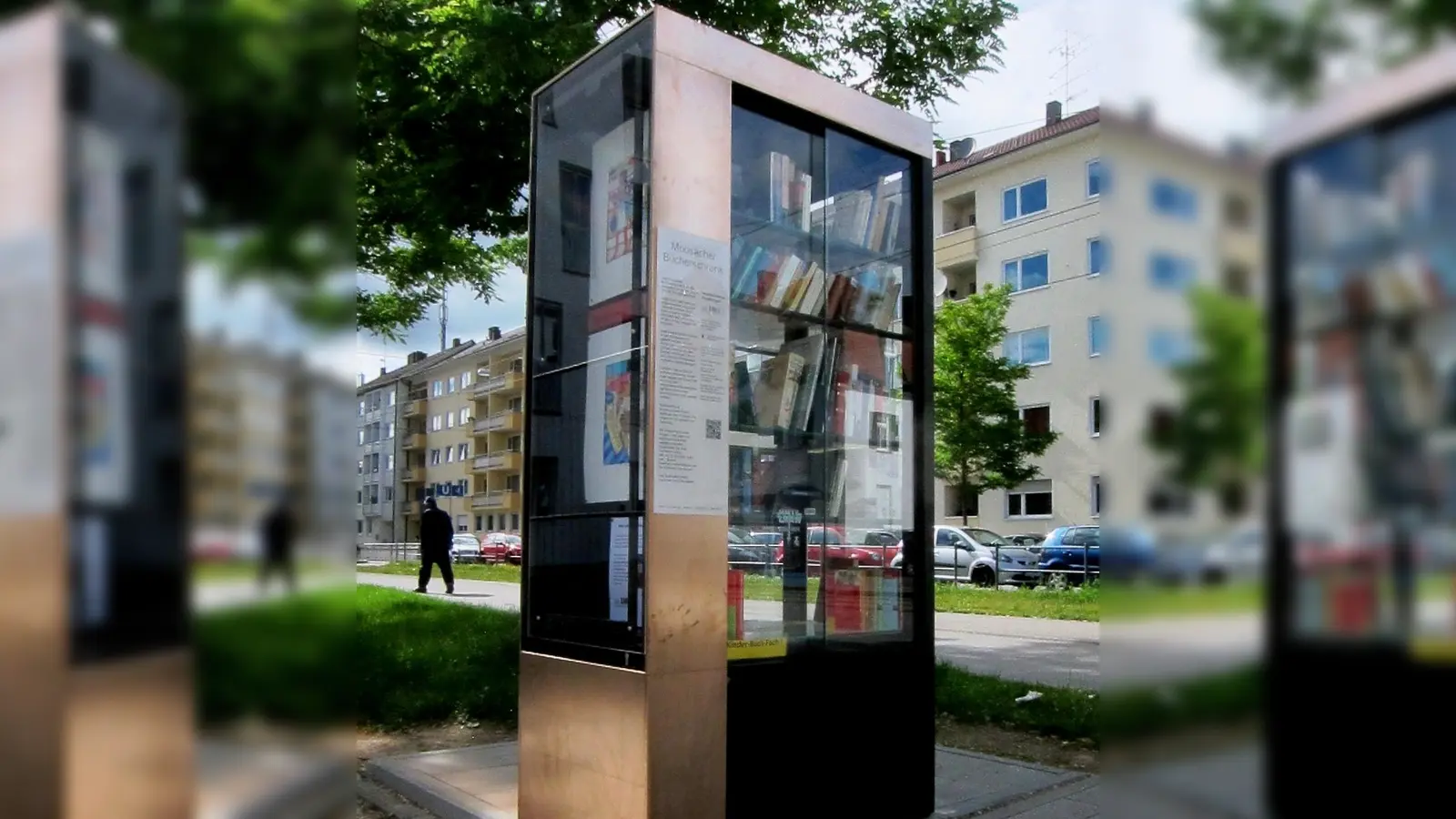Der erste Bücherschrank in Moosach (Foto) steht in der Bunzlauer Straße. Die Borstei bekommt am 7. Oktober ihren eigenen. (Foto: Die Linie 1)
