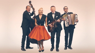 Die vierköpfige Musikgruppe mit Sängerin Andrea Graf, Rainer Heindl (Gitarre, Gesang), Thomas Stoiber (Akkordeon, Gesang) und Steffen Zünkeler (Kontrabass, Gesang) präsentiert die musikalischen Perlen und das beschwingte Lebensgefühl einer unvergesslichen Ära. (Foto: Steffan Vetter)